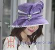 Party Shiny Purple Satin Ribbon Womens church hats With Feathers / Brooch