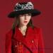 Black wide brim wool felt fedora hat with Stripe bowknot , vintage fedora hats