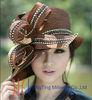 Brown Polyester Womens Church Hats Satin Ribbon Hats for Church Party