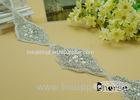 Custom Iron On Silver Rhinestone Beaded Trims For Wedding Gowns