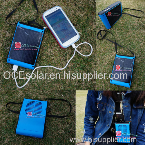 Portable Solar Charger with LED Light /Mini Fan for Walking Outside Sports