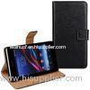 Black Genuine Leather Phone Case For Sony Xperia Z2 Wallet Stand Cover