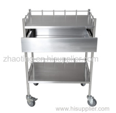 Stainless steel medical trolley with drawer double layers medication cart