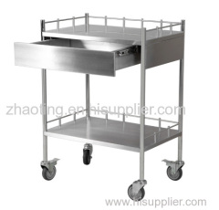 Stainless steel medical trolley with drawer double layers medication cart