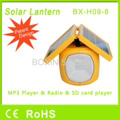 solar camping lantern with mobile phone charger fm radio mp3 sd