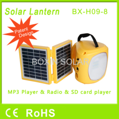 solar camping lantern with mobile phone charger fm radio mp3 sd