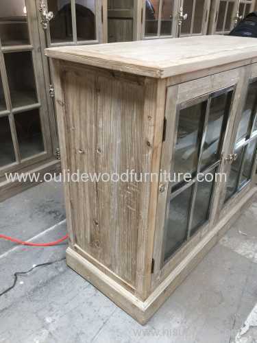 Old fir double glass door aluminum alloy frame cabinet