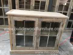 Double glass door two layers of old fir Side of cabinet