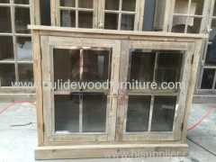 Double glass door two layers of old fir Side of cabinet