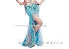 Ladies Crystal Cotton Belly Dancer Skirt With Shining Hot Drilling In Light Blue