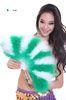 Peacock Feather Belly Dancing Fans For Dance Competition Green + White Color