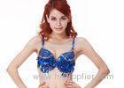 Elasticity Blue Belly Dance Top Bra With Sequins Shining Blue , Size S / M