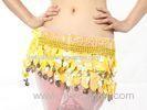 Yellow Paillette Belly Dancing Hip Scarves , Professional Belly Dance Costumes Suit