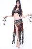 Fancy Tribal Belly Dance Costumes With Black Wool Fabric and Red Rope Tassel Skirt