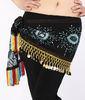 Black Gold Mesh Belly Dance Hip Scarves Embroidered With Snow Flower