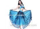 Mesh Blue Belly Dance Costumes for Performance / Competition Embroidered with Bra