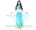 Light Blue Chiffon Spandex Belly Dance Performance Costumes with imitated silk embroidery