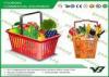 Red Color Plastic shopping baskets with handles , reusable shopping basket With CE , SGS