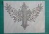 Hot fix half round rhinestone transfer , nickel and gunmetal cross with wings