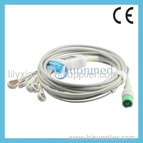 Fukuda One piece 5-lead ECG Cable with leadwires snap