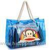 Blue waterproof clear PVC tote bags , recycled tote bags with cotton rope handle