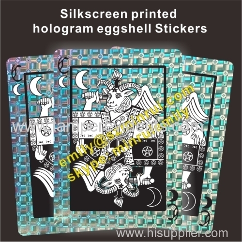 Screen Silk printed hologram background destructible vinyl eggshell stickers