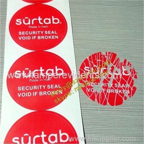 Security Seal void if broken round red destructible vinyl stickers