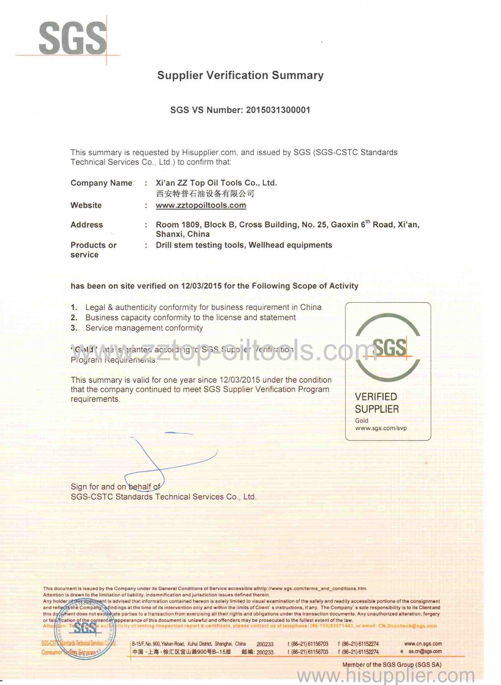 SGS certified supplier