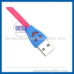 C&T Wholesale accessories Smile Face SYNC Flat Cord Charger led light cable micro usb