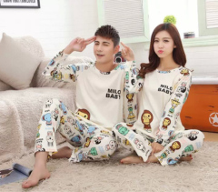 Cotton Couple Winter Pajama Set different size for choice & different styles for choice printed Cartoon white