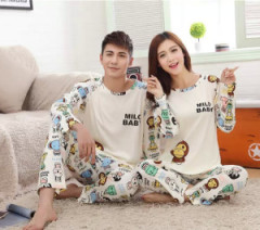 Cotton Couple Winter Pajama Set different size for choice & different styles for choice printed Cartoon white