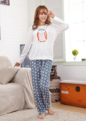 Cotton Couple Winter Pajama Cartoon white Long Sleve Home Wear