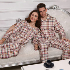 Cotton Couples Night Pajama Long Sleved grid Slepwear Suit
