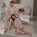 Cotton Couples Night Pajama Long Sleved grid Slepwear Suit