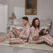 Cotton Couples Night Pajama Long Sleved grid Slepwear Suit