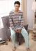 Cotton Men Winter Pajama striped blue fashion OEM Long sleve