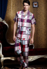 mitation Silk Men Summer Pajama printed geometric purple short Sleve