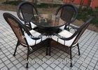 Black Rattan Table And Chairs Set Outdoor Cafe Furniture with Four Seat