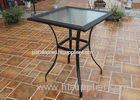 Square Plastic Rattan Garden Table With Frosted Glass Top for Backyard