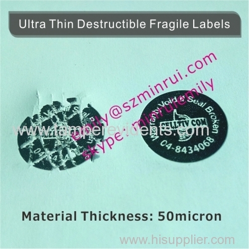 Custom Ultra Thin Destructible Vinyl Warranty Stickers with company logo and months for mobile phones or cell phones