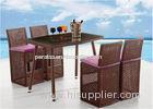 Waterproof Modern PE Rattan Bar Set With 4 Stools , Dark Brown