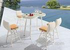 Unique 5 Piece Patio Bar Set White Rattan Garden Furniture with Glass Table