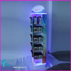 Wholesale Rotating Floor Display Stands for Supermarket Lighted Phone Accessory Display Rack Acrylic Hook Floor Spinner