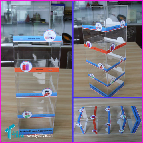 Wholesale 5-tier Counter Top Clear Plexiglass iphone Chargers Holder Stand Acrylic Cell Phone Accessories Display Case