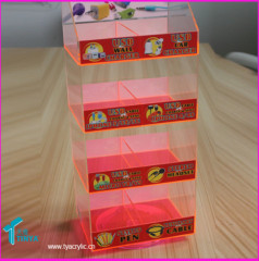 Wholesale 4-tier 6-bins Rotating Phone Chargers Stand Clear Counter Top Display Acrylic Phone Accessory Display Case