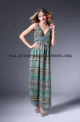 2015 Long Summer gracefult Chiffon Bead Print Beach Dress