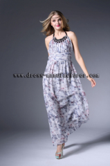 2015 Long Summer beautiful Chiffon Bead Print Maxi Dress