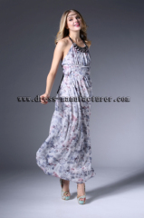 2015 Long Summer beautiful Chiffon Bead Print Maxi Dress