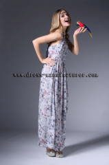 2015 Long Summer beautiful Chiffon Bead Print Maxi Dress