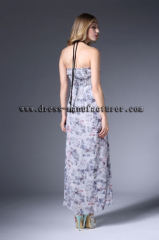 2015 Long Summer beautiful Chiffon Bead Print Maxi Dress